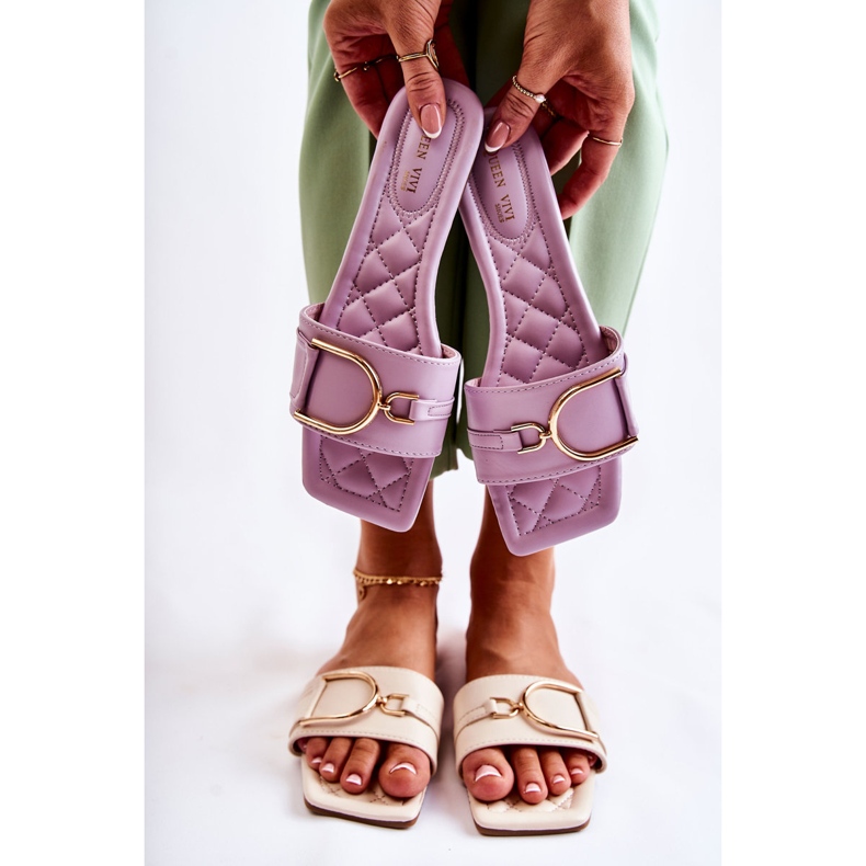 Pantuflas Clásicas De Mujer De Piel Con Adorno Violeta Shilla 1