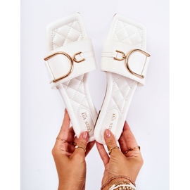 PG2 Pantuflas Clásicas De Mujer En Piel Con Adorno Shilla Blanco dorado 9