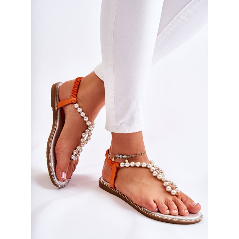 PG1 Sandalias De Moda Chanclas Con Perlas Naranja Isalia 1