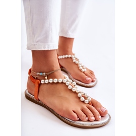 PG1 Sandalias De Moda Chanclas Con Perlas Naranja Isalia 3