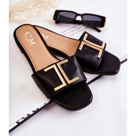 PG1 Slippers De Mujer Clásicas De Piel Con Adorno Maren Negro 4