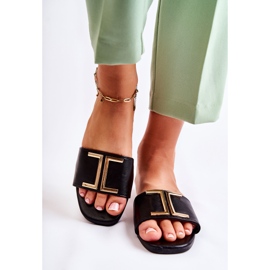 PG1 Slippers De Mujer Clásicas De Piel Con Adorno Maren Negro 1