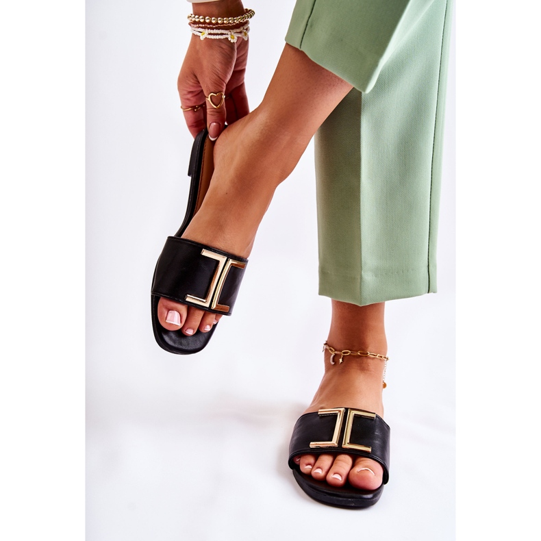 PG1 Slippers De Mujer Clásicas De Piel Con Adorno Maren Negro 2