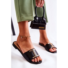 PG1 Slippers De Mujer Clásicas De Piel Con Adorno Maren Negro 5