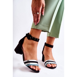 PG1 Sandalias de gamuza de moda en un tacón bajo negro nallia azul plata 1