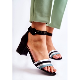 PG1 Sandalias de gamuza de moda en un tacón bajo negro nallia azul plata 3