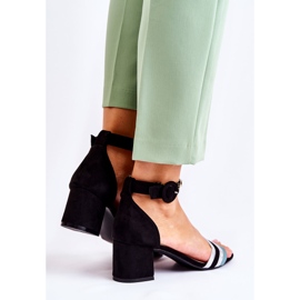 PG1 Sandalias de gamuza de moda en un tacón bajo negro nallia azul plata 4