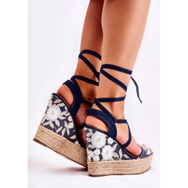 WS1 Sandalias de moda atadas en una cuña azul marino Recife 2