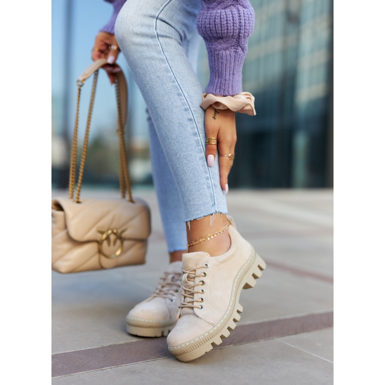 S.Barski Zapatos con Cordones de Ante para Mujer, Beige 1