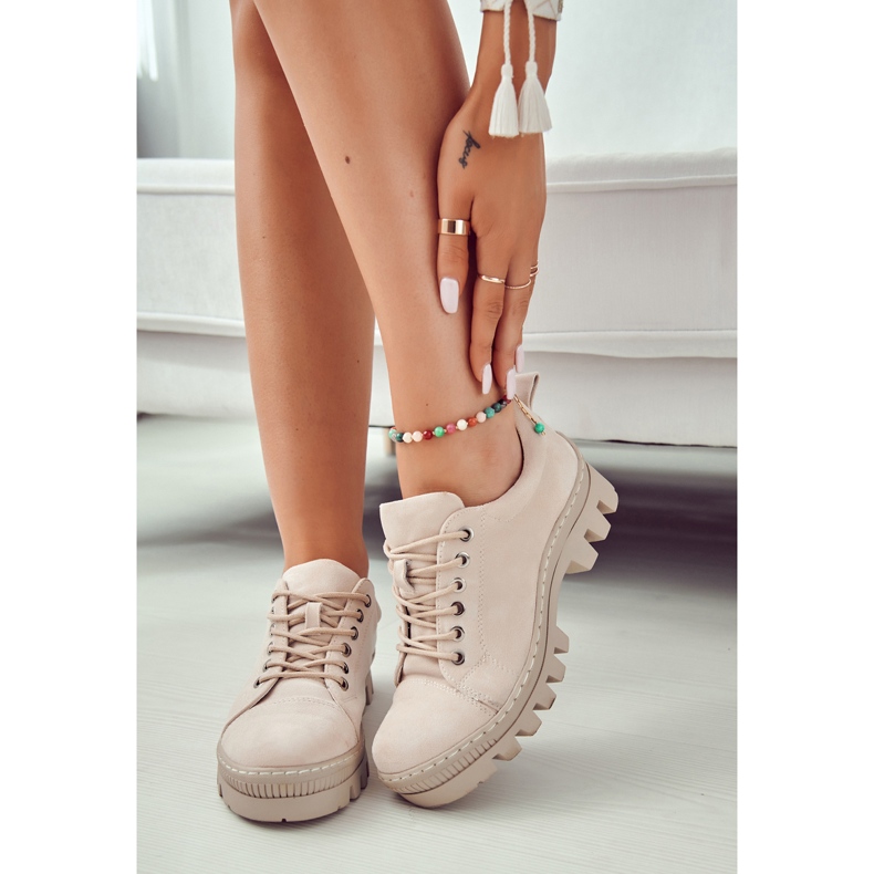 S.Barski Zapatos con Cordones de Ante para Mujer, Beige 4