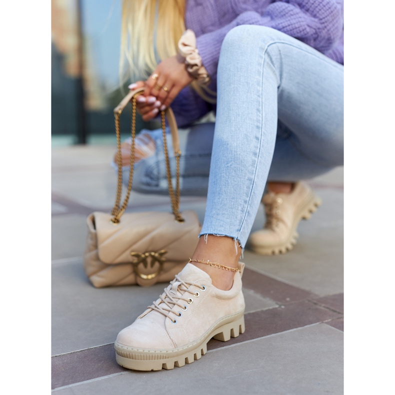 S.Barski Zapatos con Cordones de Ante para Mujer, Beige 3