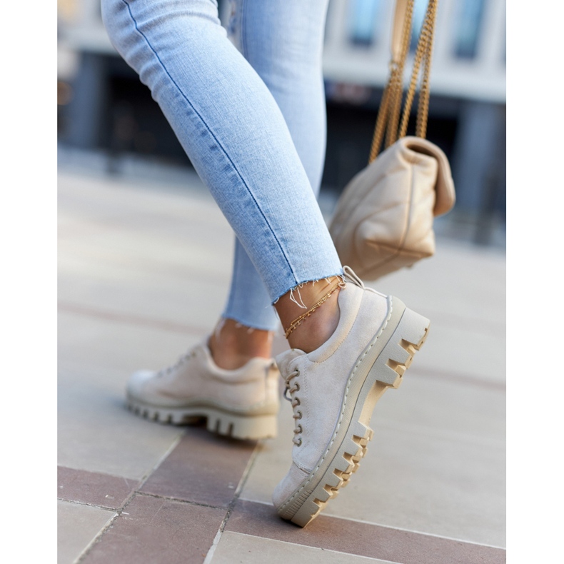 S.Barski Zapatos con Cordones de Ante para Mujer, Beige 2