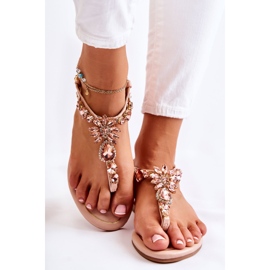 PG2 Sandalias de mujer chanclas con cristales decorativos Selia rosas rosado 3