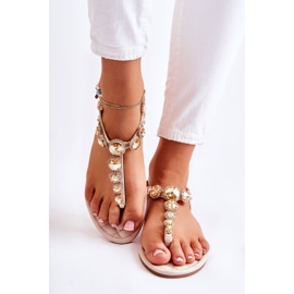 PG2 Sandalias De Mujer Chanclas Con Cinturón Decorativo Beige Juliana 3