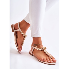 PG2 Sandalias De Mujer Chanclas Con Cinturón Decorativo Beige Juliana 2