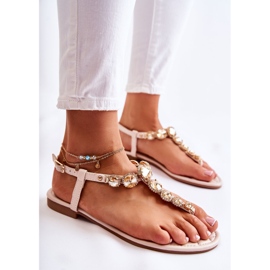 PG2 Sandalias De Mujer Chanclas Con Cinturón Decorativo Beige Juliana 5