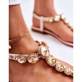 PG2 Sandalias De Mujer Chanclas Con Cinturón Decorativo Beige Juliana 6