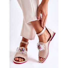 PA2 Sandalias De Mujer De Piel Con Adorno Nevassa Beige 2