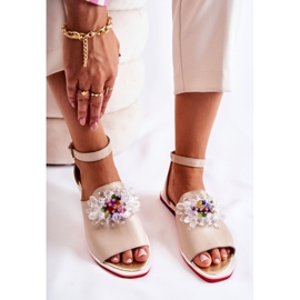 PA2 Sandalias De Mujer De Piel Con Adorno Nevassa Beige 4