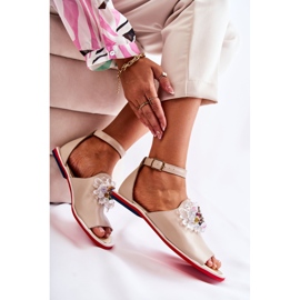 PA2 Sandalias De Mujer De Piel Con Adorno Nevassa Beige 6