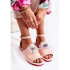 Sandalias De Mujer De Piel Con Adorno Nevassa Rosa Brillante rosado 6