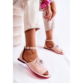 Sandalias De Mujer De Piel Con Adorno Nevassa Rosa Brillante rosado 3