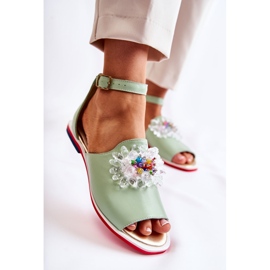 Sandalias De Mujer De Piel Con Adorno Verde Nevassa 4