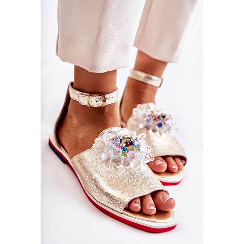 PA2 Sandalias De Mujer De Piel Con Adorno Nevassa Dorado 2