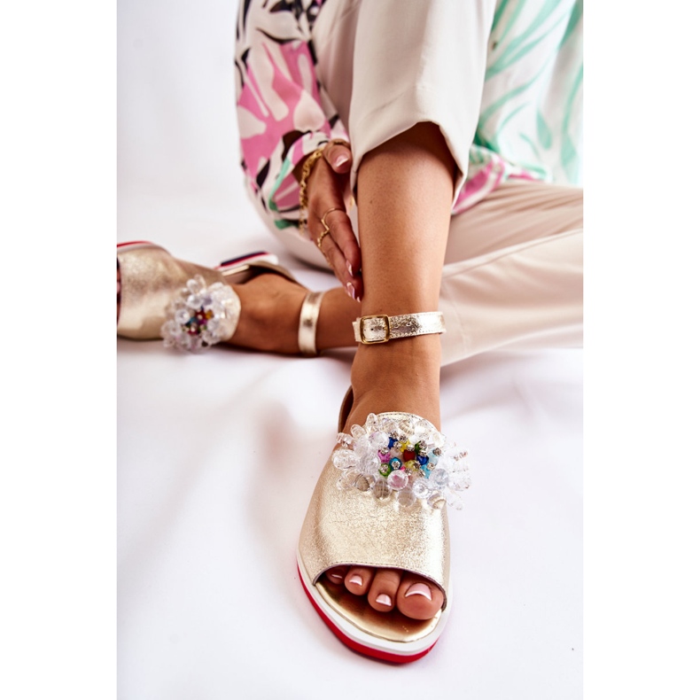 PA2 Sandalias De Mujer De Piel Con Adorno Nevassa Dorado 1