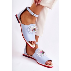PA2 Sandalias De Mujer De Piel Con Adorno Nevassa Azul 3