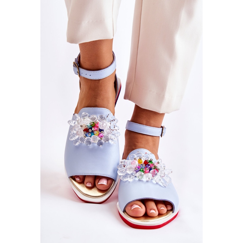 PA2 Sandalias De Mujer De Piel Con Adorno Nevassa Azul 2