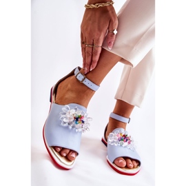PA2 Sandalias De Mujer De Piel Con Adorno Nevassa Azul 4