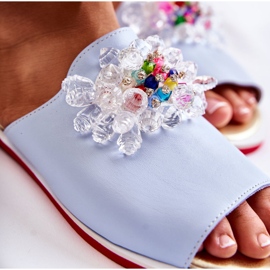 PA2 Sandalias De Mujer De Piel Con Adorno Nevassa Azul 5