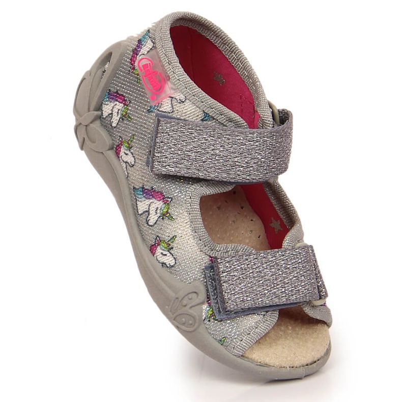 Zapatillas casa niña con velcro Befado gris unicornio 1