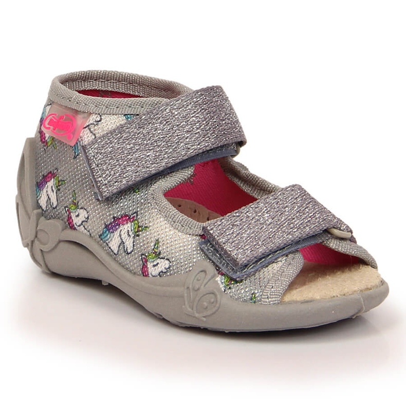 Zapatillas casa niña con velcro Befado gris unicornio 2