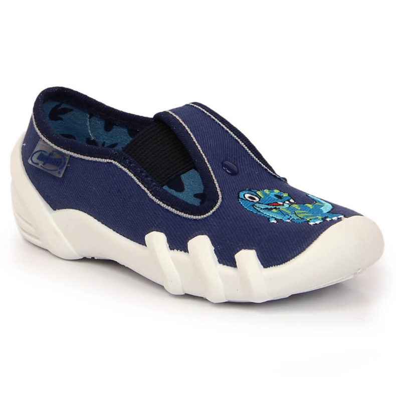 Zapatillas casa niño con goma elástica con dinosaurio en befado azul marino 2