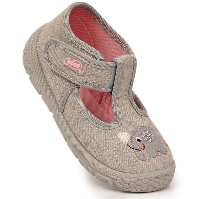 Zapatillas casa niña con velcro Befado gris con elefante 1