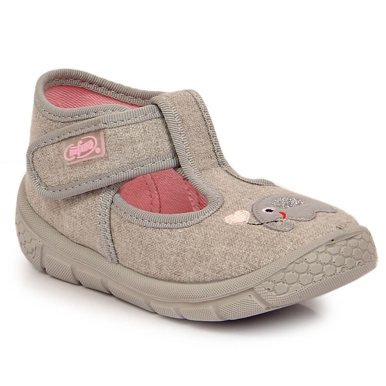 Zapatillas casa niña con velcro Befado gris con elefante 2