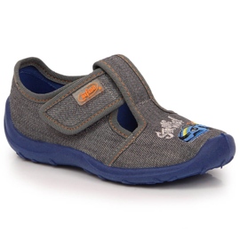Zapatillas casa niño con velcro coche Befado gris 1