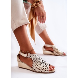 PA2 Sandalias Piel Caladas Con Cuña Oro Sellena dorado 2