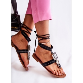 Sandalias Atadas Chanclas Con Cristales Negro Shendon 5