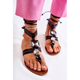 Sandalias Atadas Chanclas Con Cristales Negro Shendon 4