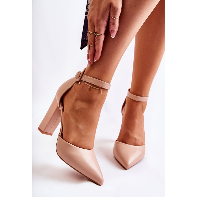 WS1 Zapatos De Salón De Piel En Un Poste Alto Beige Salira 1