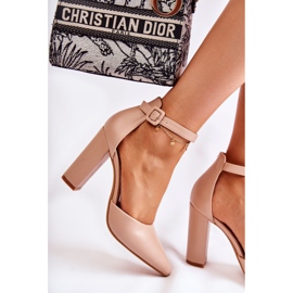 WS1 Zapatos De Salón De Piel En Un Poste Alto Beige Salira 6