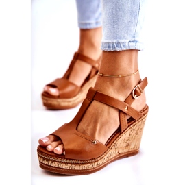 PG1 Sandalias clásicas de piel sobre cuña marrón Valorin 1