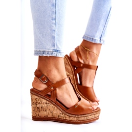 PG1 Sandalias clásicas de piel sobre cuña marrón Valorin 2