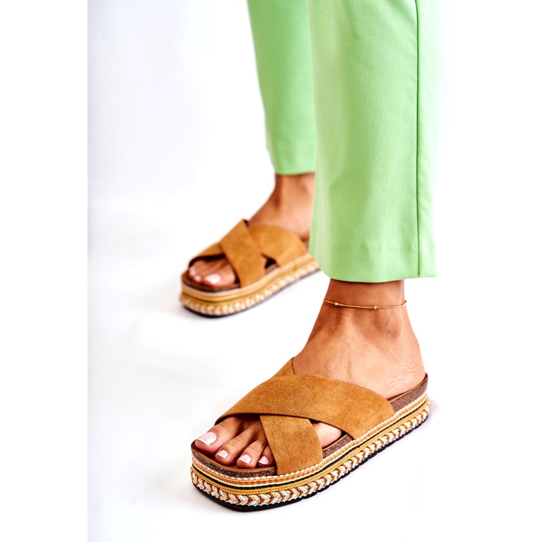 PG1 Pantuflas De Mujer De Ante En La Plataforma Camel Jossie marrón 4