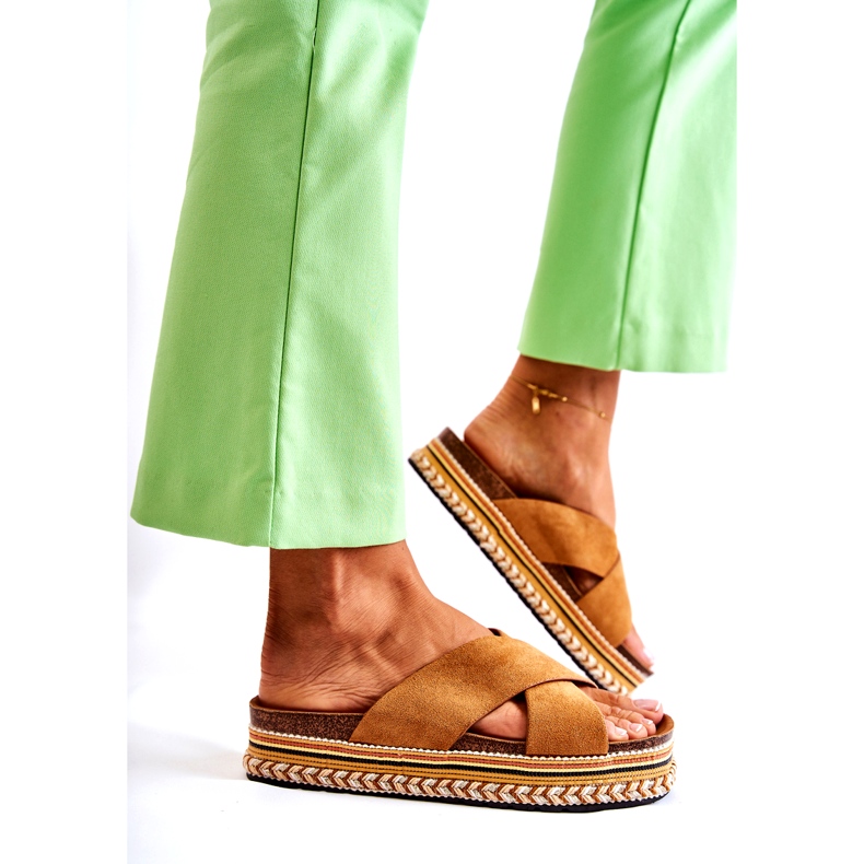 PG1 Pantuflas De Mujer De Ante En La Plataforma Camel Jossie marrón 3