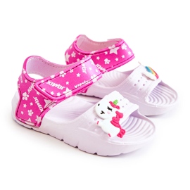 WJ1 Sandalias ligeras para niños con adornos de confianza en blanco y rosa. rosado 8
