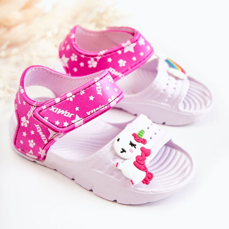 WJ1 Sandalias ligeras para niños con adornos de confianza en blanco y rosa. 1
